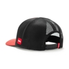 Image of a red hat with black mesh back and black Toro logo