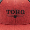 Image of a red hat with black mesh back and black Toro logo