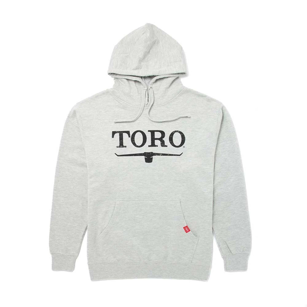 Image of a white hoodie with gray Toro logo	