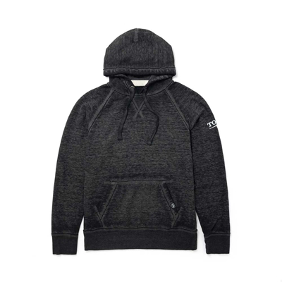 Front Image of a dark gray hoodie with white Toro logo on sleeve