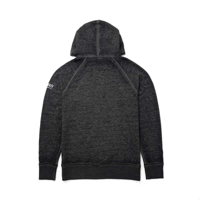 Front Image of a dark gray hoodie with white Toro logo on sleeve