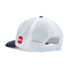 Toro Richardson 112 Navy Hat back angled photo showing back mesh panels in white, wearer's left side panels that contain the Red Toro Shield Logo, and the left side of the bill in navy.
