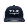 Toro Richardson 112 Navy Hat front facing photo showing front crown and bill in navy blue with white Toro Vintage logo.